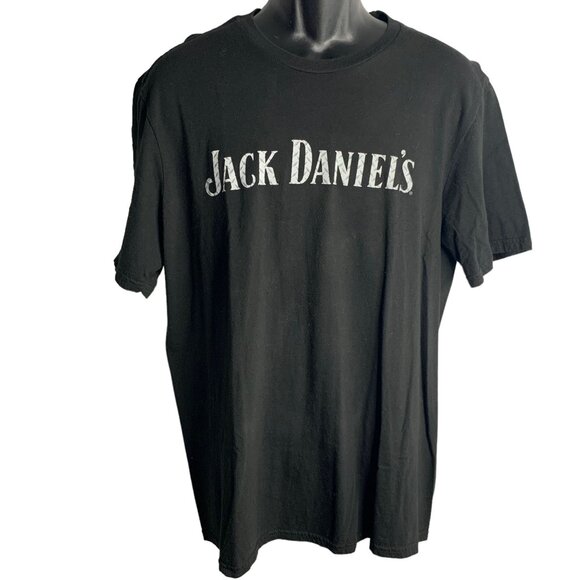Jack Daniels Whiskey Crewneck T Shirt L Black Graphic Double Sided Short Sleeve - Picture 3 of 6
